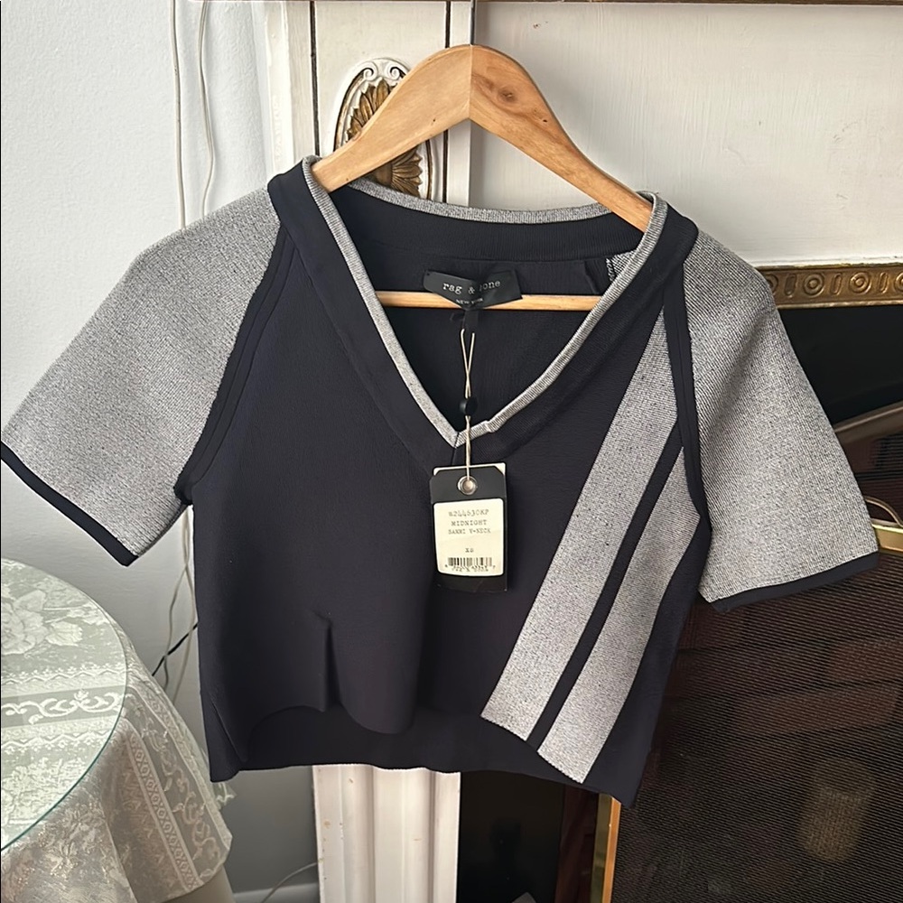 rag & bone Blue Boxy Crop Jersey Short Sleeve